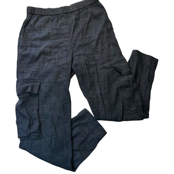 Theory Navy Easy Cargo linen slim fit pull on drawstring pant size 0 - Picture 3 of 10